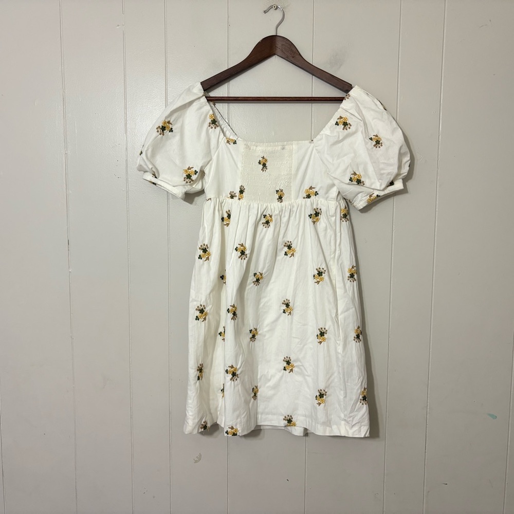Endless Rose Puff Sleeve Milkmaid Mini Dress XS White Floral Embroidered NWT - Picture 8 of 11